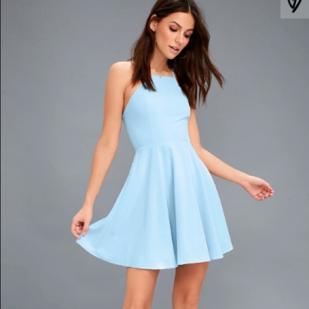 Lulus Call to Charms Dark Blue Skater Dress